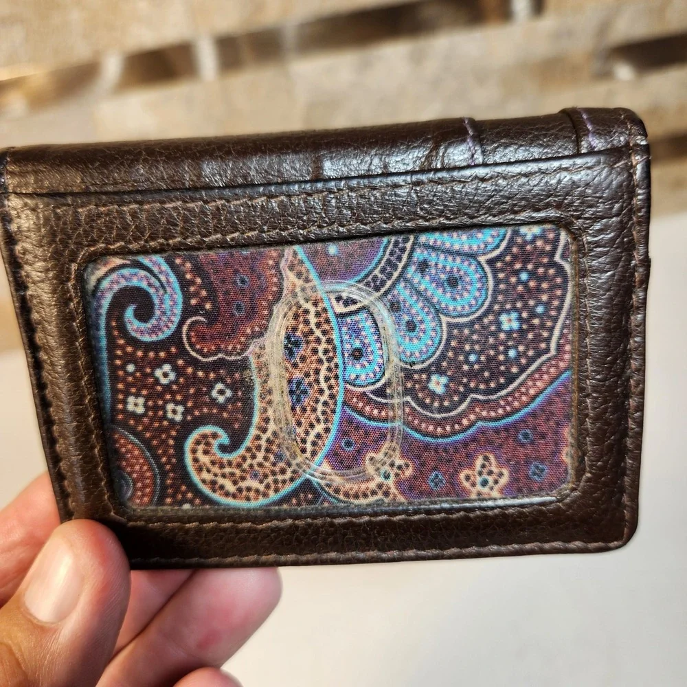 Robert Graham Mens Brown Leather Bifold Card Case Wallet Paisley ID Window